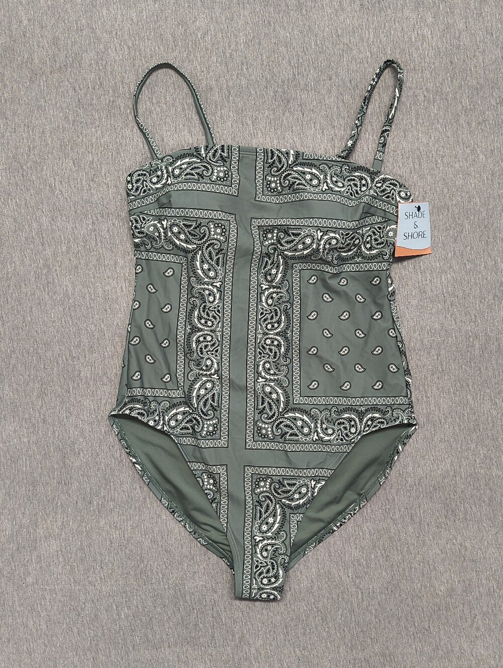 Shade & Shore Women’s Bandana Print Medium‑Coverage One‑Piece Swimsuit–Green (L)
